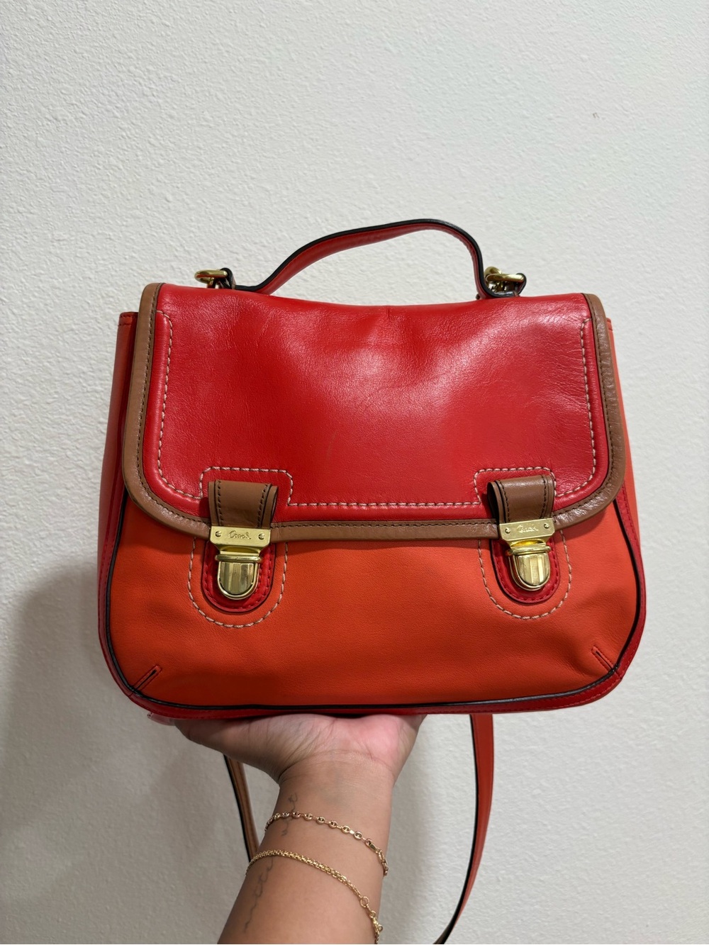 Archive Coach Poppy Colorblock Leather Dylan Flap Satchel Crossbody
